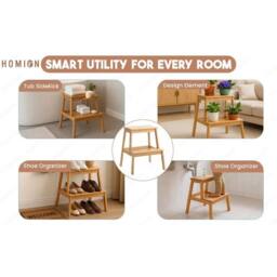 FLAVORA 2-Step Stool Bamboo Sturdy Wooden Kitchen in Brown - thumbnail 4