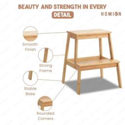 FLAVORA 2-Step Stool Bamboo Sturdy Wooden Kitchen in Brown - thumbnail 3