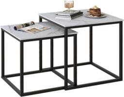 Huhote Nesting Tables 2 Set White Marble Finish Top Metal Frame End Table Side Table in Black - thumbnail 2