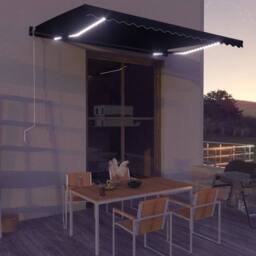 Berkfield Home Manual Retractable Awning with LED 450x300 cm Anthracite in Black - thumbnail 1