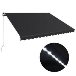 Berkfield Home Manual Retractable Awning with LED 450x300 cm Anthracite in Black - thumbnail 2
