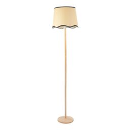 ValueLights Triston Natural Light Wood Floor Lamp with Scallop Trim Tapered Shade & LED Bulb in Black - thumbnail 2