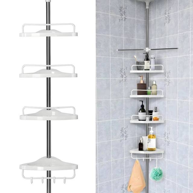 Kelvenix 4 Tier Telescopic Bathroom Wall Corner Shelf Rack Shower in White - image 1