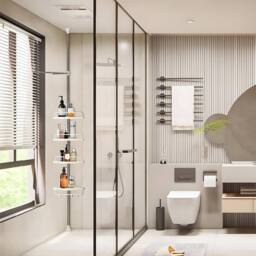 Kelvenix 4 Tier Telescopic Bathroom Wall Corner Shelf Rack Shower in White - thumbnail 5