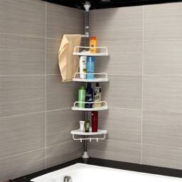 Kelvenix 4 Tier Telescopic Bathroom Wall Corner Shelf Rack Shower in White - thumbnail 4