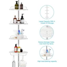Kelvenix 4 Tier Telescopic Bathroom Wall Corner Shelf Rack Shower in White - thumbnail 3
