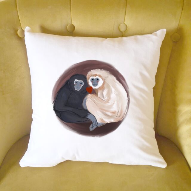 Afewhometruths Mates for Life Gift for Couples Gibbons Love Cushion - Anniversary, Wedding Gift in Off-White - Size: 40 cm x 40 cm - image 1