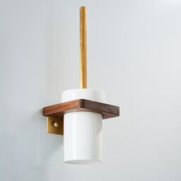 Nes Home Luxury Toilet Brush, Holder & Ceramic Bowl Wooden Walnut & Gold in White - thumbnail 3