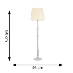 ValueLights Victoria Grey Wood Traditional Floor Lamp with Fabric Tapered Shade & LED Bulb in Cream - thumbnail 6
