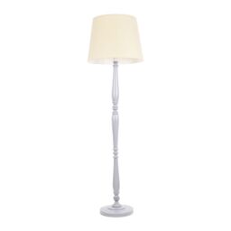 ValueLights Victoria Grey Wood Traditional Floor Lamp with Fabric Tapered Shade & LED Bulb in Cream - thumbnail 2