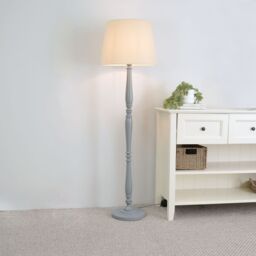 ValueLights Victoria Grey Wood Traditional Floor Lamp with Fabric Tapered Shade & LED Bulb in Cream - thumbnail 1
