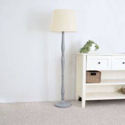 ValueLights Victoria Grey Wood Traditional Floor Lamp with Fabric Tapered Shade & LED Bulb in Cream - thumbnail 3