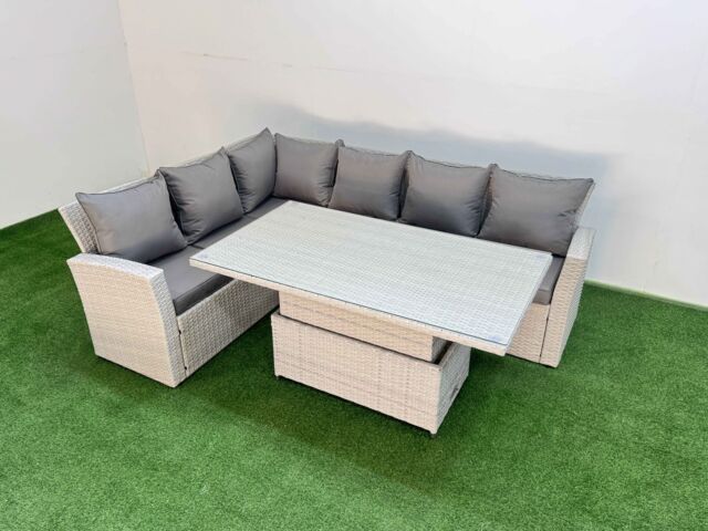 Fimous Rattan Outdoor Garden Furniture Corner Sofa Light Grey - image 1