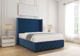 "BSSPOKE Ruby Divan Bed Set Plush Velvet 54"" Headboard & Mattress No Drawers in Blue - Size: Super King" - thumbnail 2