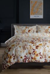 The Lyndon Company Watercolour Floral 180 Thread Count Soft Cotton Digital Printed Duvet Cover Set - Deyongs 1846 in Terracotta - Size: Double