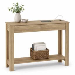 FORGEVIO Oak 2 Drawer Console Table w/ USB Ports Storage Shelf in Brown - Size: 0.6m2