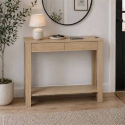 FORGEVIO Oak 2 Drawer Console Table w/ USB Ports Storage Shelf in Brown - Size: 0.6m2 - thumbnail 3