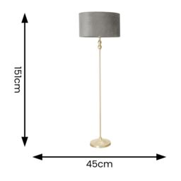 ValueLights Maggie Gold Candlestick Floor Lamp with Velvet Lamp Shade & LED Bulb in Grey - thumbnail 6
