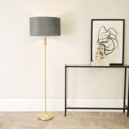 ValueLights Maggie Gold Candlestick Floor Lamp with Velvet Lamp Shade & LED Bulb in Grey - thumbnail 1