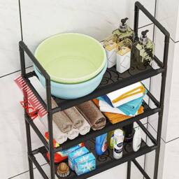 VOGREX 3-Tier Over-Toilet Bathroom Storage Shelf Organizer in Black - thumbnail 1