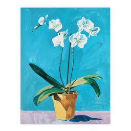 "Artery8 White Orchid Flower Pot Painting Wall Art Print in Blue - Size: W24"" x H32""" - thumbnail 1