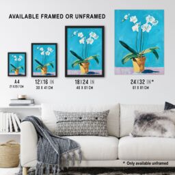 "Artery8 White Orchid Flower Pot Painting Wall Art Print in Blue - Size: W24"" x H32""" - thumbnail 3