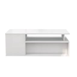 KORVIXA LED High Gloss Modern Coffee Table with 2 Push Latch Drawers Center in White - Size: 100 cm x 100 cm