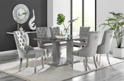 FurnitureboxUK Imperia 6 Grey Dining Table & 6 Velvet Belgravia Chairs - thumbnail 1