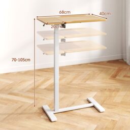 Costway Mobile Over Bed Desk Height Adjustable Standing Laptop Cart in Natural - thumbnail 2