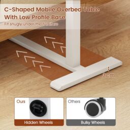 Costway Mobile Over Bed Desk Height Adjustable Standing Laptop Cart in Natural - thumbnail 5