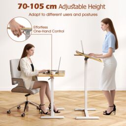 Costway Mobile Over Bed Desk Height Adjustable Standing Laptop Cart in Natural - thumbnail 7