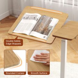 Costway Mobile Over Bed Desk Height Adjustable Standing Laptop Cart in Natural - thumbnail 6