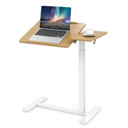 Costway Mobile Over Bed Desk Height Adjustable Standing Laptop Cart in Natural - thumbnail 1