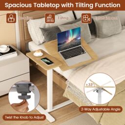 Costway Mobile Over Bed Desk Height Adjustable Standing Laptop Cart in Natural - thumbnail 4