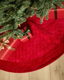 "Dibor Red Velvet Quilted Christmas Tree Decoration Christmas Tree Skirt 48"""