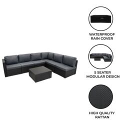 Monstershop Rattan Modular 7 Piece Furniture Set - Black - thumbnail 2