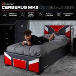X Rocker Cerberus Gaming Ottoman Bed for Kids & Teens, Upholstered in Red - Size: Single - thumbnail 2