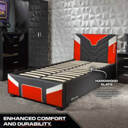X Rocker Cerberus Gaming Ottoman Bed for Kids & Teens, Upholstered in Red - Size: Single - thumbnail 5