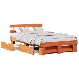 Berkfield Home with Drawer with Headboard with Storage Wax brown 120 x 200 cm Solid wood - thumbnail 3