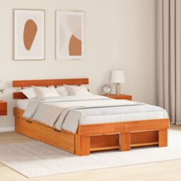 Berkfield Home with Drawer with Headboard with Storage Wax brown 120 x 200 cm Solid wood