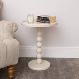 Melody Maison Taupe Painted Round Wooden Bobble Side Table - 45cm X 56.5cm - Size: 45 cm X 56.5 cm - thumbnail 3