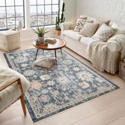 Desire Rugs Maia Washable Lagoon Floral Traditional Area Rug Non-Slip Living Room in Navy - Size: 200 cm x 300 cm