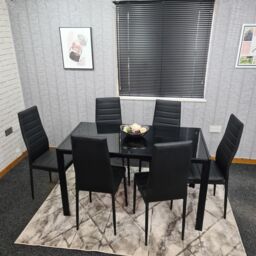 KOSY KOALA Dining Table & 6 Chairs Black Glass 6 Leather Chairs Dining Room Furniture in Brown - thumbnail 1