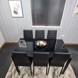 KOSY KOALA Dining Table & 6 Chairs Black Glass 6 Leather Chairs Dining Room Furniture in Brown - thumbnail 9