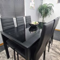 KOSY KOALA Dining Table & 6 Chairs Black Glass 6 Leather Chairs Dining Room Furniture in Brown - thumbnail 5
