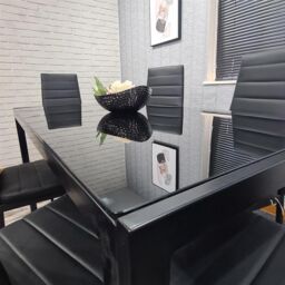 KOSY KOALA Dining Table & 6 Chairs Black Glass 6 Leather Chairs Dining Room Furniture in Brown - thumbnail 4