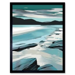 "Artery8 Wall Art Print Luskentyre Beach Isle of Harris Coastal Landscape Art Framed in Black - Size: W12"" x H16""" - thumbnail 1