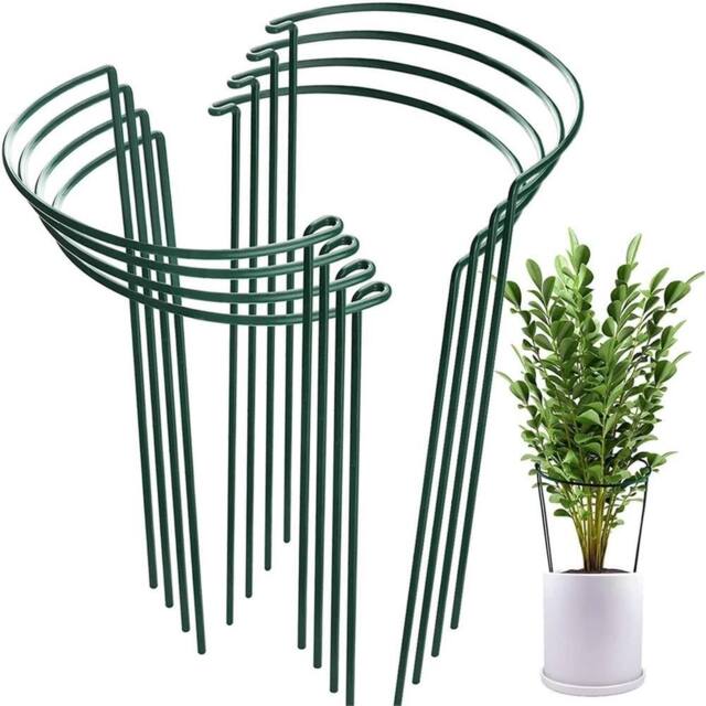 VOGREX 40cm Half Round Metal Plant Stakes 8Pcs Flower Support Ring Frame Cage in Green - image 1