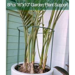 VOGREX 40cm Half Round Metal Plant Stakes 8Pcs Flower Support Ring Frame Cage in Green - thumbnail 4