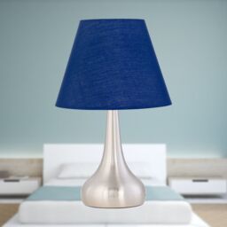 First Choice Lighting Set of 2 Romana - Brushed Chrome Touch Lamps with Navy Blue Shades in Silver - thumbnail 4